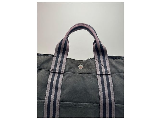Vintage Hermès Canvas Tote Bag schwarz grau - Ansicht 14