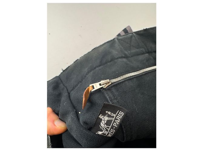 Vintage Hermès Canvas Tote Bag schwarz grau - Ansicht 4