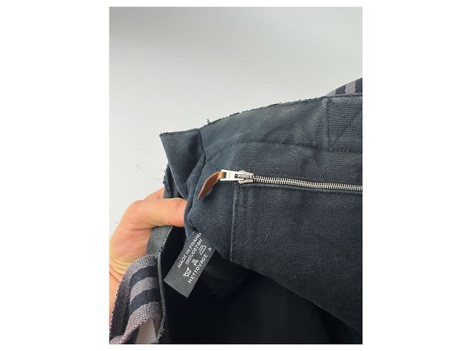 Vintage Hermès Canvas Tote Bag schwarz grau - Ansicht 5
