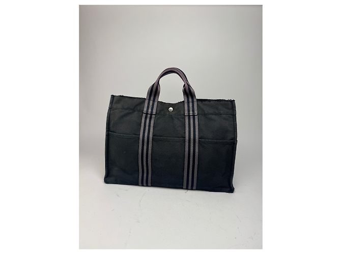 Vintage Hermès Canvas Tote Bag schwarz grau - Ansicht 6