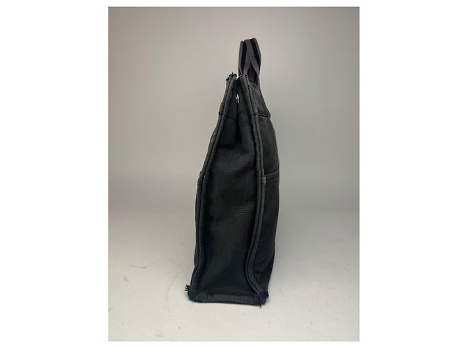 Vintage Hermès Canvas Tote Bag schwarz grau - Ansicht 7