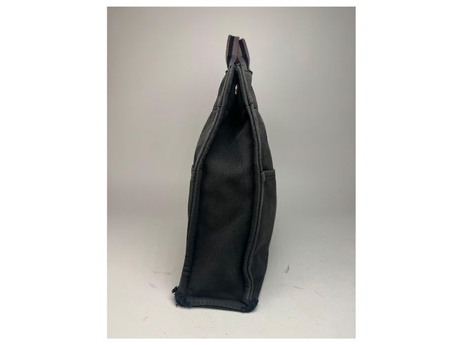Vintage Hermès Canvas Tote Bag schwarz grau - Ansicht 9