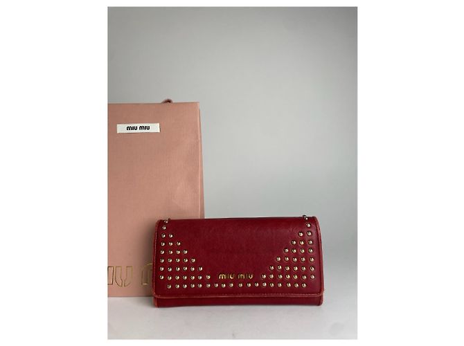 Vintage Miu Miu Studded Leather Wallet Red - view 3