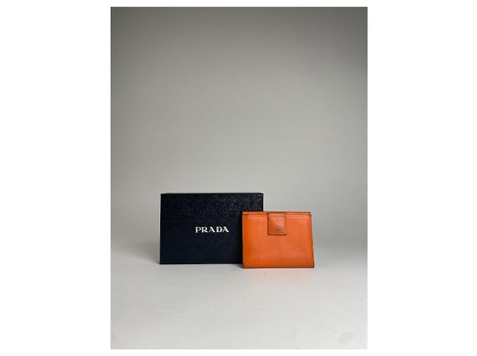 Saffiano Vintage Prada Triangle Leather Wallet Orange - view 2