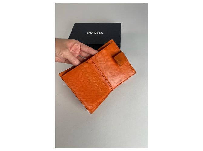 Saffiano Vintage Prada Triangle Leather Wallet Orange - view 3