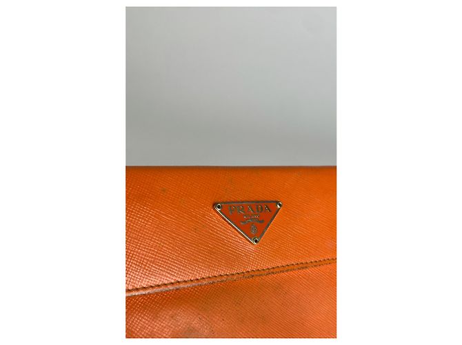 Saffiano Vintage Prada Triangle Leather Wallet Orange - view 4