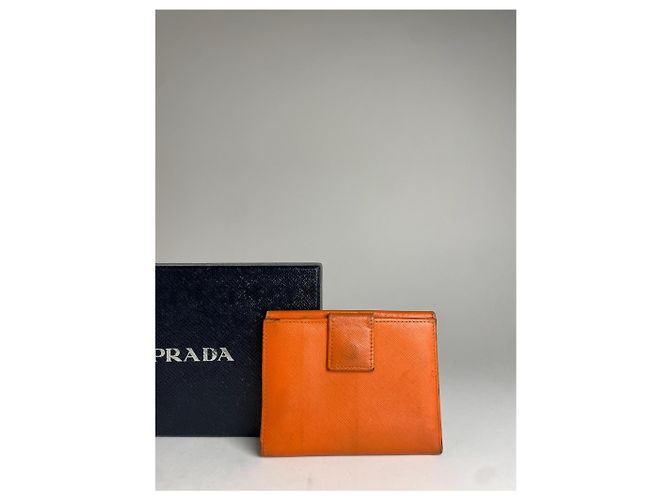 Saffiano Vintage Prada Triangle Leather Wallet Orange - view 7