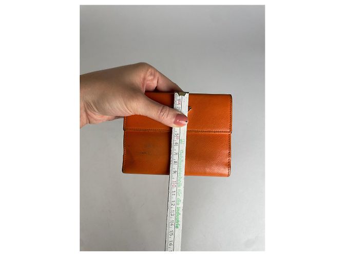Saffiano Vintage Prada Triangle Leather Wallet Orange - view 8