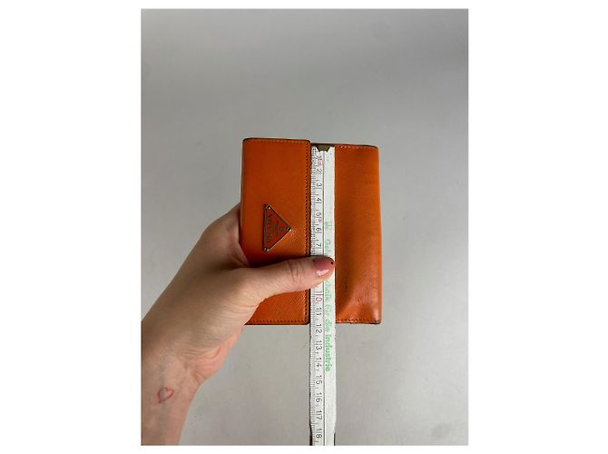 Saffiano Vintage Prada Triangle Leather Wallet Orange - view 9