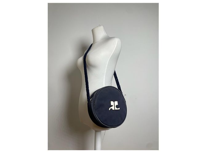 Vintage Courreges Paris Canvas Umhängetasche in Navy und Weiß - Ansicht 3