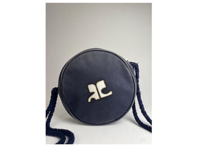 Vintage Courreges Paris Canvas Umhängetasche in Navy und Weiß - Ansicht 6