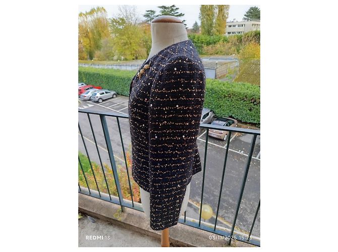 Giacca Blumarine in Tweed Nero e Oro con Paillettes Multicolore - vista 4