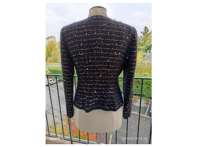 Giacca Blumarine in Tweed Nero e Oro con Paillettes Multicolore - vista 5