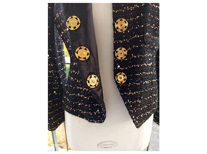 Giacca Blumarine in Tweed Nero e Oro con Paillettes Multicolore - vista 7