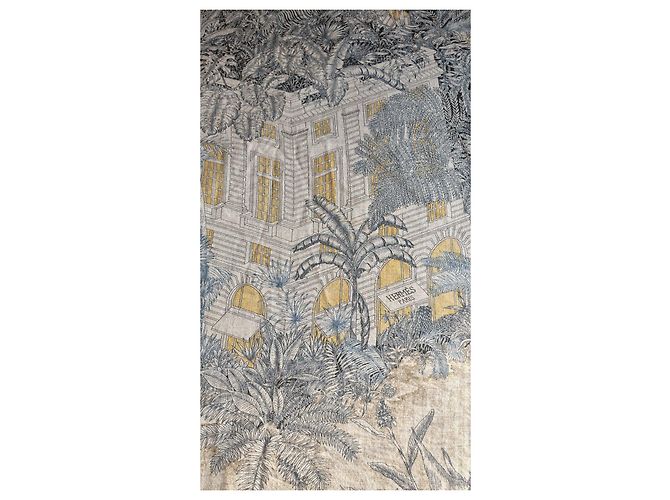 Sciarpa Hermès 'Faubourg Tropical' in cashmere Bianco Blu Beige - vista 2