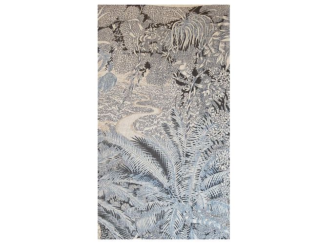 Sciarpa Hermès 'Faubourg Tropical' in cashmere Bianco Blu Beige - vista 5