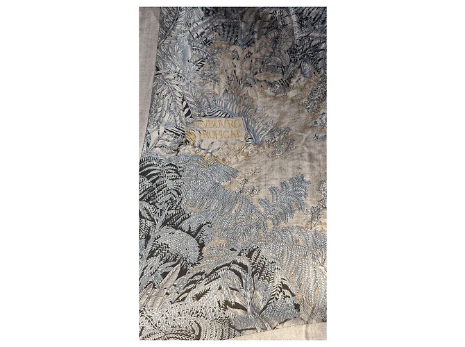 Sciarpa Hermès 'Faubourg Tropical' in cashmere Bianco Blu Beige - vista 6