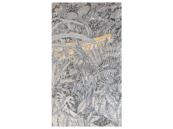 Sciarpa Hermès 'Faubourg Tropical' in cashmere Bianco Blu Beige - vista 8
