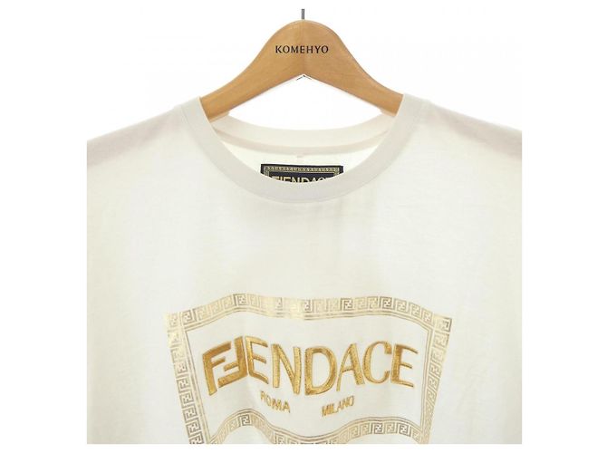 Autre Marque Camiseta de algodón Fendace de Versace Beige Dorado - vista 6