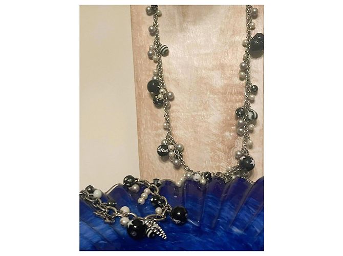 Magnifica parure DOLCE & GABBANA collana bracciale orecchini con perle nere swarovski logo e scritte Nero Argento - vista 11