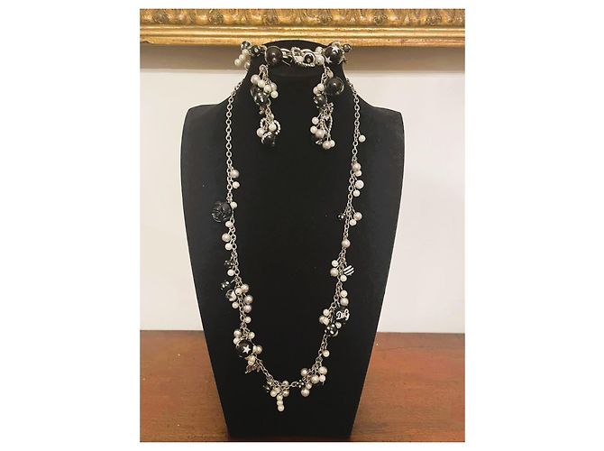 Magnifica parure DOLCE & GABBANA collana bracciale orecchini con perle nere swarovski logo e scritte Nero Argento - vista 2