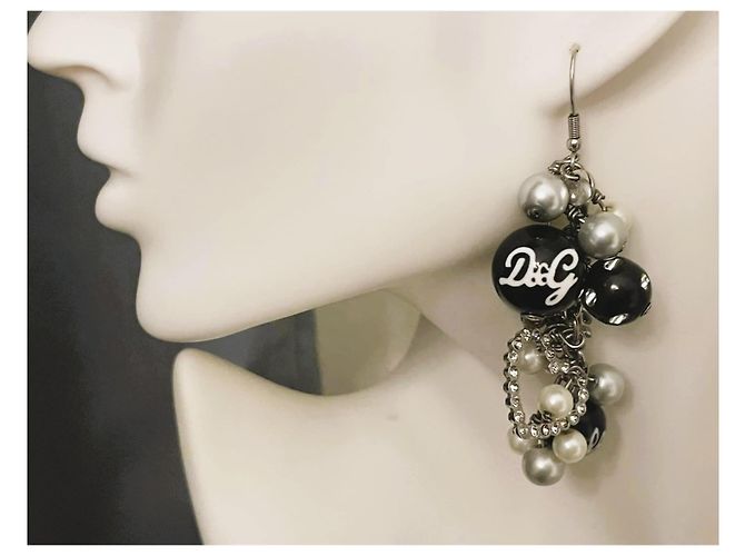 Magnifica parure DOLCE & GABBANA collana bracciale orecchini con perle nere swarovski logo e scritte Nero Argento - vista 3