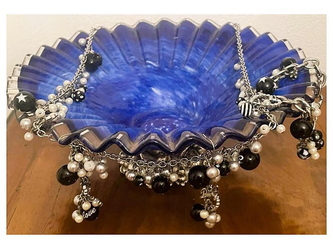 Magnifica parure DOLCE & GABBANA collana bracciale orecchini con perle nere swarovski logo e scritte Nero Argento - vista 6