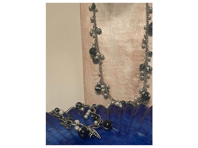Magnifica parure DOLCE & GABBANA collana bracciale orecchini con perle nere swarovski logo e scritte Nero Argento - vista 7