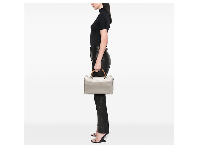 Bamboo Borsa Boston Shopper in pelle di vitello dorata Gucci con bambù medio D'oro - vista 7