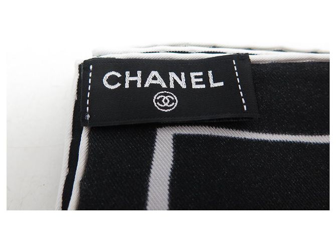 NUOVO FULARD CHANEL COCO LOGO CC 90 IN SETA NERA Nero - vista 10
