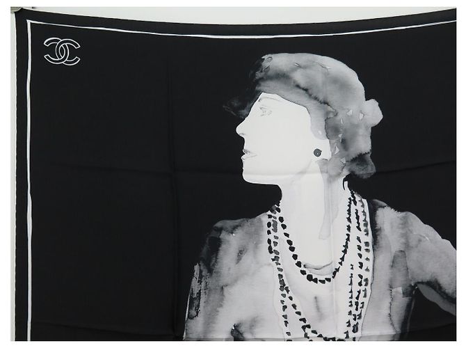 NUOVO FULARD CHANEL COCO LOGO CC 90 IN SETA NERA Nero - vista 2