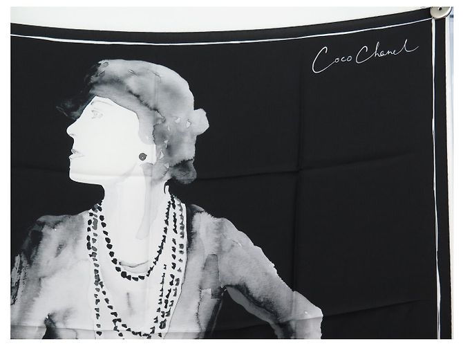 NUOVO FULARD CHANEL COCO LOGO CC 90 IN SETA NERA Nero - vista 3