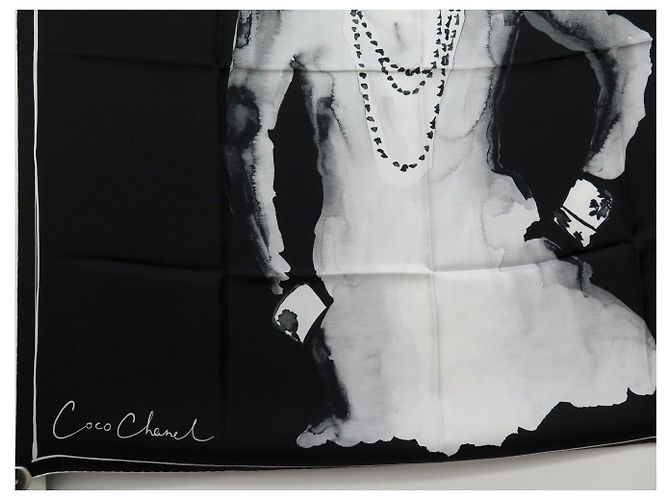 NUOVO FULARD CHANEL COCO LOGO CC 90 IN SETA NERA Nero - vista 5