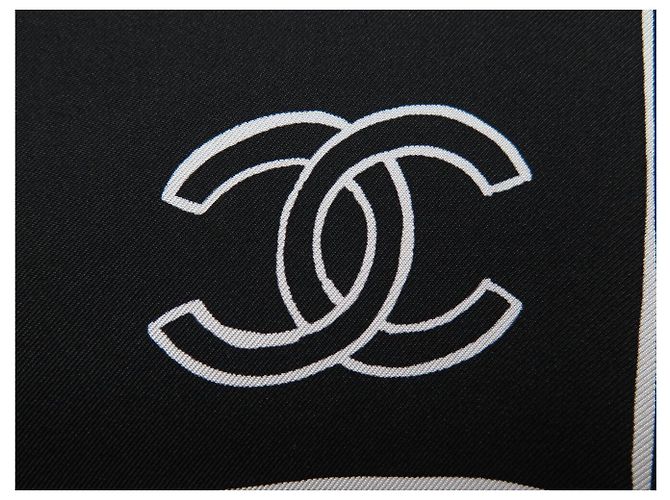NUOVO FULARD CHANEL COCO LOGO CC 90 IN SETA NERA Nero - vista 7