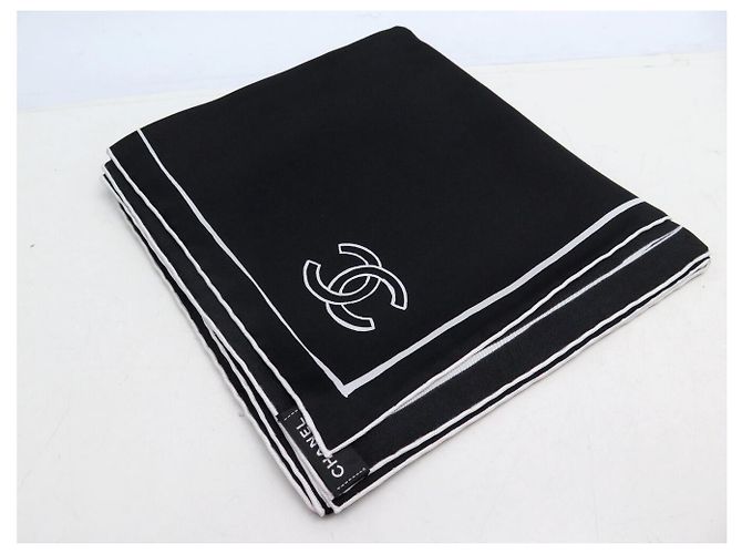 NUOVO FULARD CHANEL COCO LOGO CC 90 IN SETA NERA Nero - vista 8