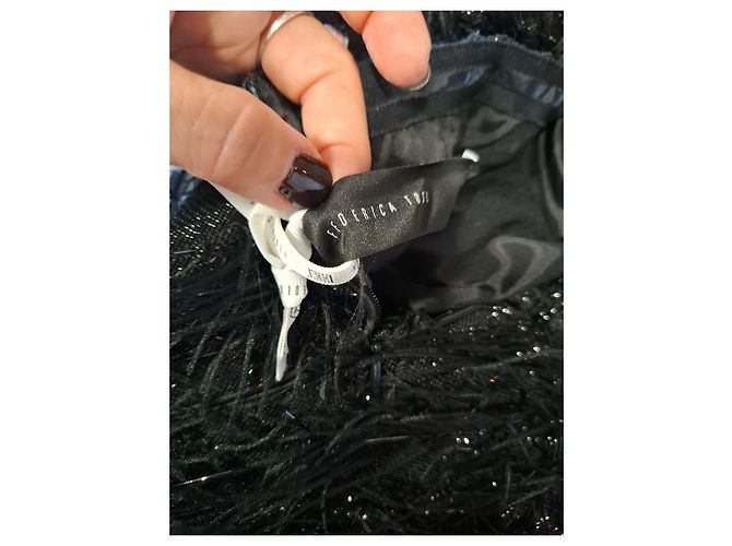 Autre Marque Abito bustier con piume e paillettes Nero - vista 7