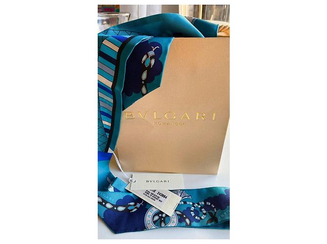 Bulgari Foulard in seta Bvlgari 'Roma a Sydney' Bianco Blu Blu chiaro Blu scuro - vista 9