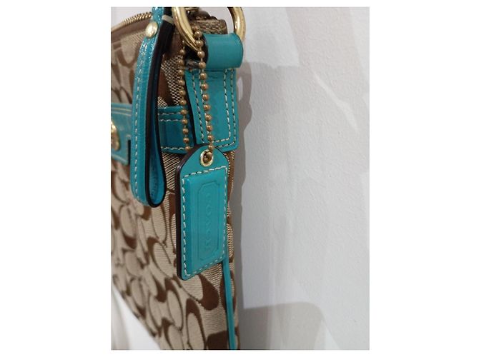 Borsa a spalla Coach monogramma marrone e turchese - vista 2