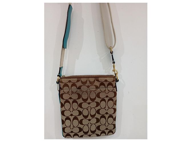 Borsa a spalla Coach monogramma marrone e turchese - vista 3