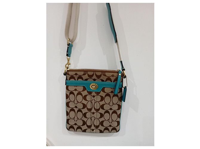 Borsa a spalla Coach monogramma marrone e turchese - vista 5