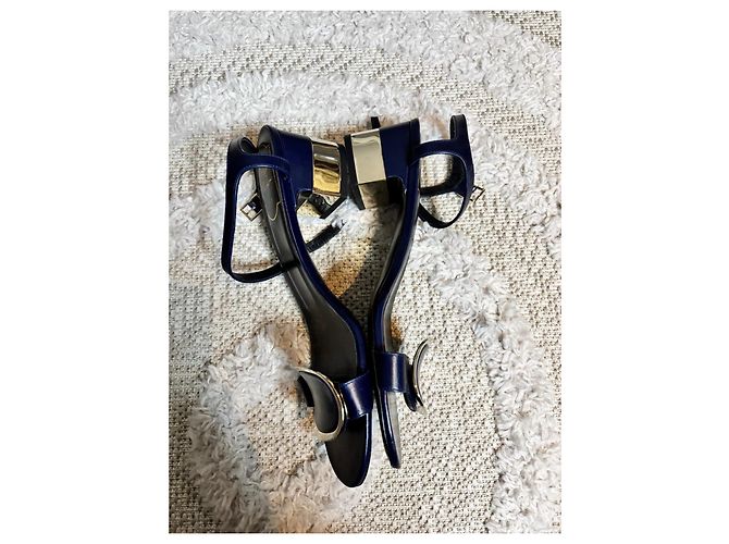 Sandali in pelle blu navy Roger Vivier - vista 5