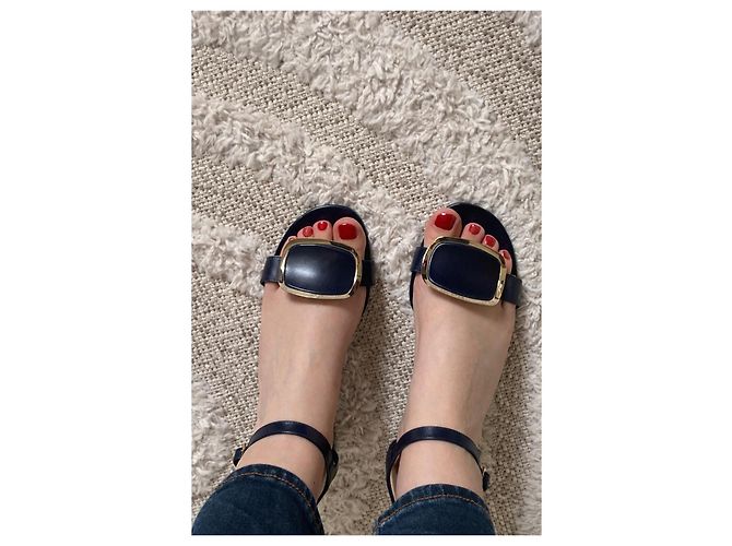 Sandali in pelle blu navy Roger Vivier - vista 7