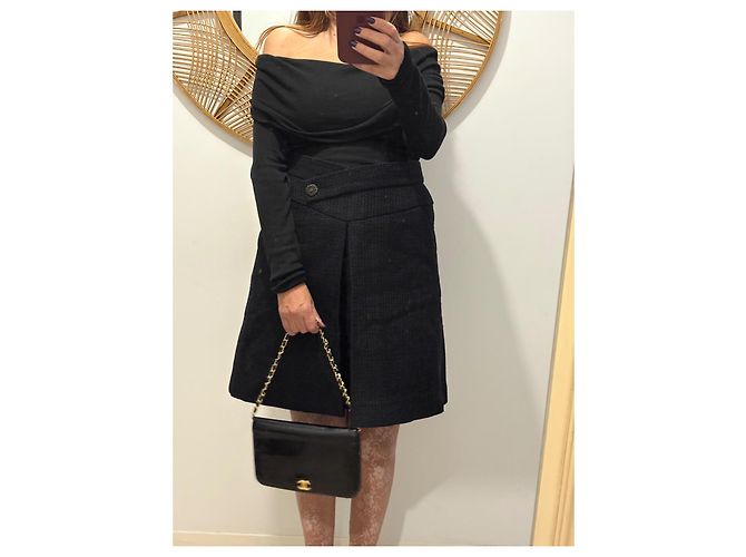Falda Chanel negra de algodón con forro de seda Negro - vista 10
