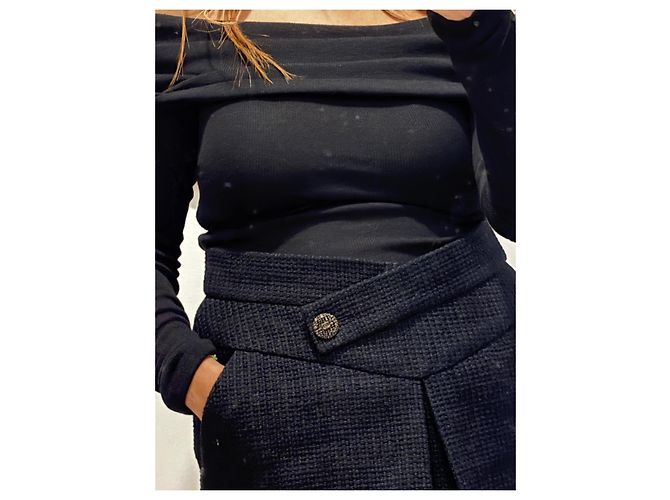 Falda Chanel negra de algodón con forro de seda Negro - vista 7