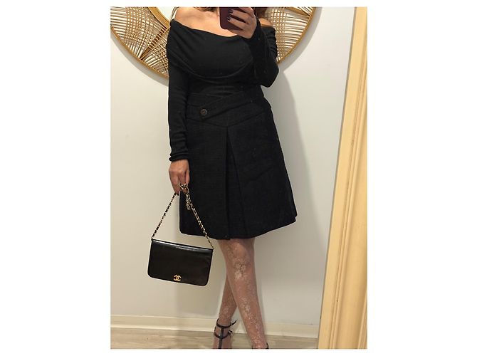 Falda Chanel negra de algodón con forro de seda Negro - vista 8