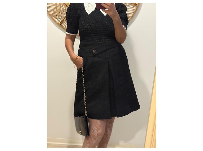 Falda Chanel negra de algodón con forro de seda Negro - vista 9