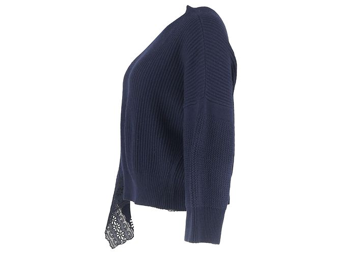 Stella Mc Cartney Asymmetrischer Pullover aus navyblauem Kaschmir mit Spitzenbesatz von Stella McCartney Marineblau - Ansicht 2