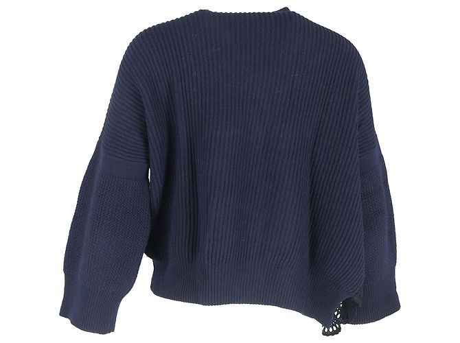 Stella Mc Cartney Asymmetrischer Pullover aus navyblauem Kaschmir mit Spitzenbesatz von Stella McCartney Marineblau - Ansicht 3