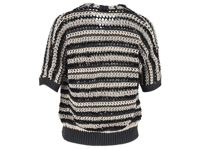 Brunello Cucinelli Streifen-Pailletten-Cardigan aus Baumwolle in Multicolor Mehrfarben - Ansicht 3