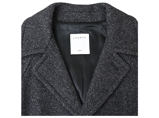 Sandro Single-Breasted Tweed Coat with Pockets in Grey Wool - Ansicht 5